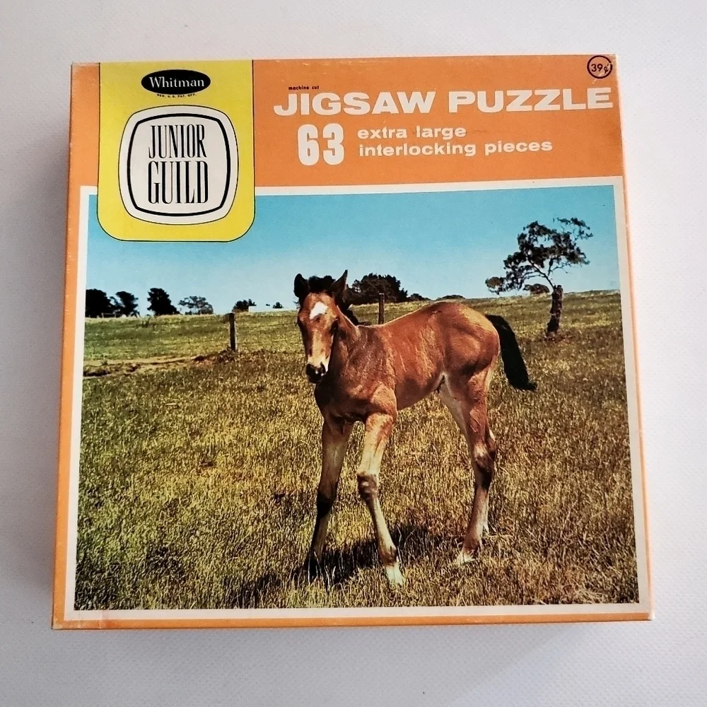 Whitman Junior Guild Jigsaw Puzzles Set of 2 Horse and Cat Themes Vintage